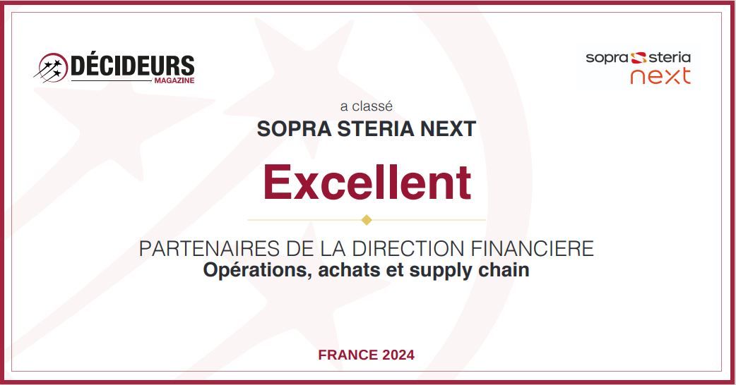 Sopra Steria Next classé « Excellent » en tant que Partenaire de la Direction financière, opérations, achat et supply chain. 