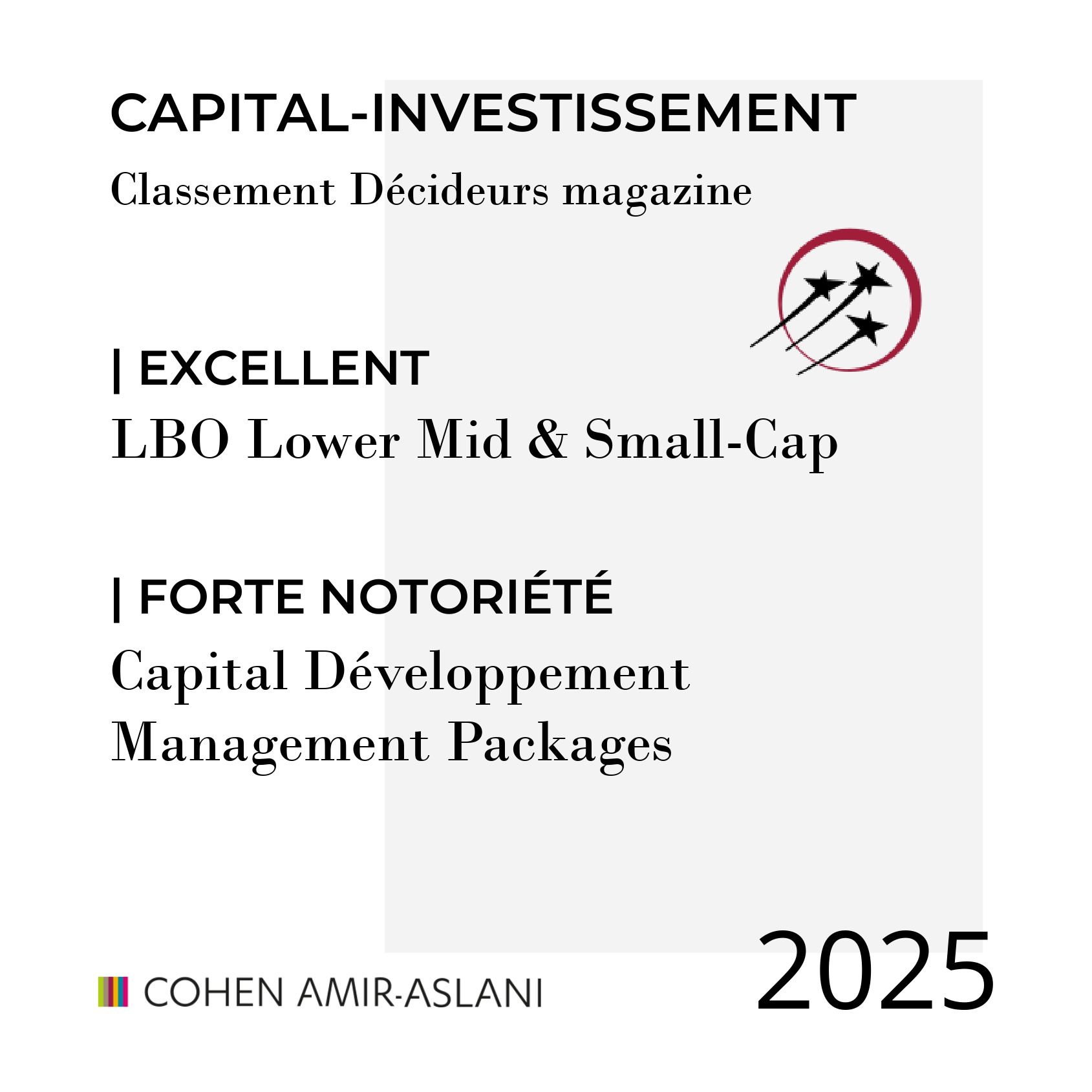 LE CABINET COHEN AMIR-ASLANI DISTINGUE EN CAPITAL INVESTISSEMENT PAR DECIDEURS MAGAZINE